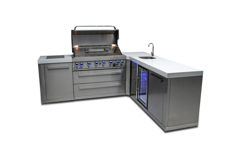 MONT ALPI 6-BURNER ISLAND WITH A 90-DEGREE CORNER AND BEVERAGE CENTER-MAi805-90BEV