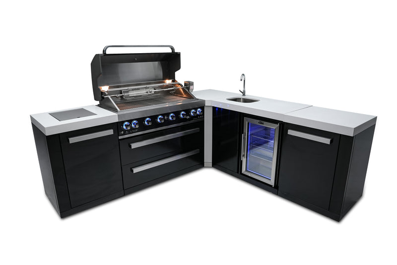 MONT ALPI 805 BLACK STAINLESS STEEL ISLAND WITH A 90-DEGREE CORNER AND BEVERAGE CENTER-MAi805-BSS90BEV