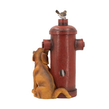 Load image into Gallery viewer, Red Fire Hydrant Water Fountain With Dog And Bird Accents, Outdoor Fountian With Light And Pump - Red / Light Brown
