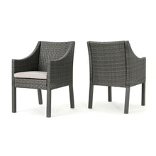 Load image into Gallery viewer, Outdoor Rattan Dining Chair With Straight Legs And Sloped Arms (Set of 2) - Gray / Silver
