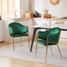 Load image into Gallery viewer, Modern Upholstered Dining Chair With Gold Metal Frame - Emerald / Gold
