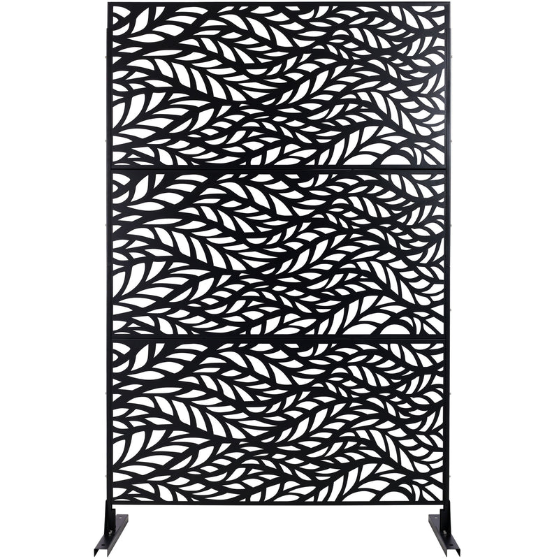 Outdoor & Indoor Privacy Screen Metal Privacy Screen, Freestanding Decorative Privacy Screen For Deck Balcony Patio - Black