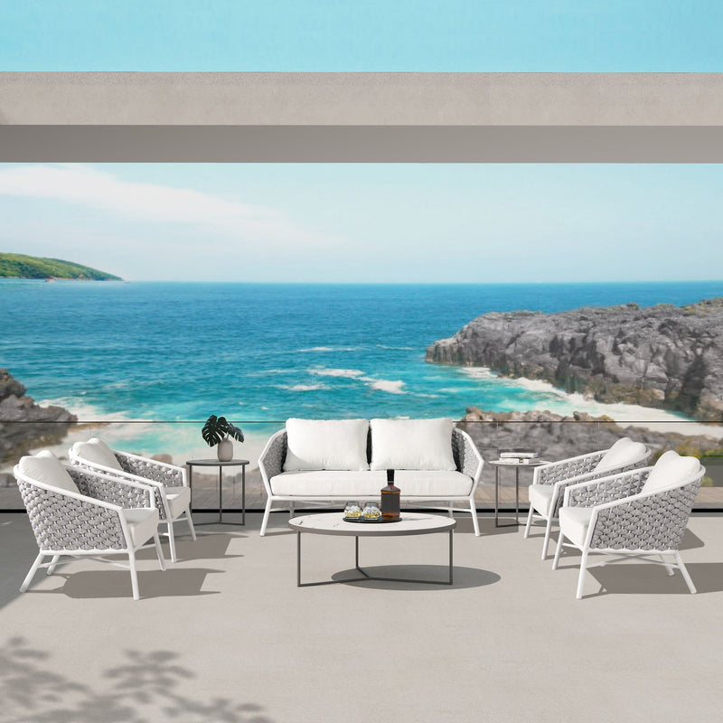 Rowan - Rope Barrel Back Patio Accent Arm Chair (Set of 2) - White