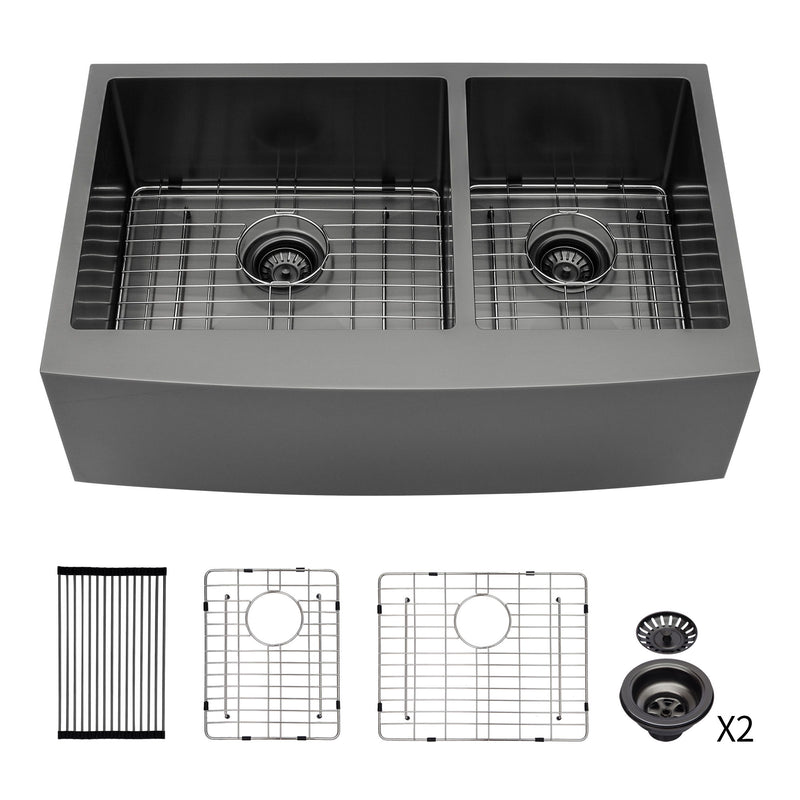 Double Bowl Farmhouse Sink, Stainless Steel Apron Front