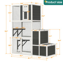 Load image into Gallery viewer, 3 Tier Wooden Outdoor &amp; Indoor Cat House Suitable For 1-3 Cats Cat Enclosure Resting Box With 4 Platforms And 2 Doors Cat Shelter Kitty House With A Jump Box For Hiding And Resting Cat Cage - Gray
