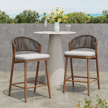 Load image into Gallery viewer, Outdoor 26" Counter Height Metal Frame Counter Stools With Scallop Shaped Backrest &amp; Water Resistant Cushions
