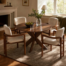Load image into Gallery viewer, 5 Piece Indoor Dining Set, Round Table &amp; 4 Brown Arm Chairs - Beige / Brown / Cherry
