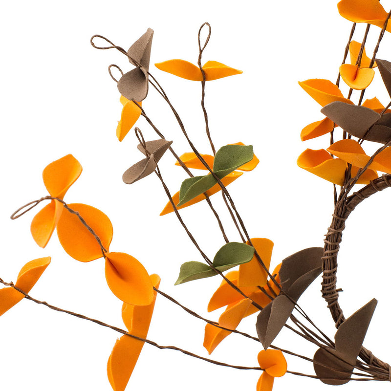 Fall Leaves Wreath, Botanicals Decor For Harvest Festival Fall Festival & Thanksgiving Table Decorations (Set of 12) - Orange Multi