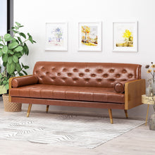 Load image into Gallery viewer, Adelaide - Tufted Sofa With Rolled Accent Pillows - Light Brown
