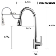 Load image into Gallery viewer, Stainless Steel High Arc Kitchen Faucet With Pull Down Sprayer - Brushed Nickel
