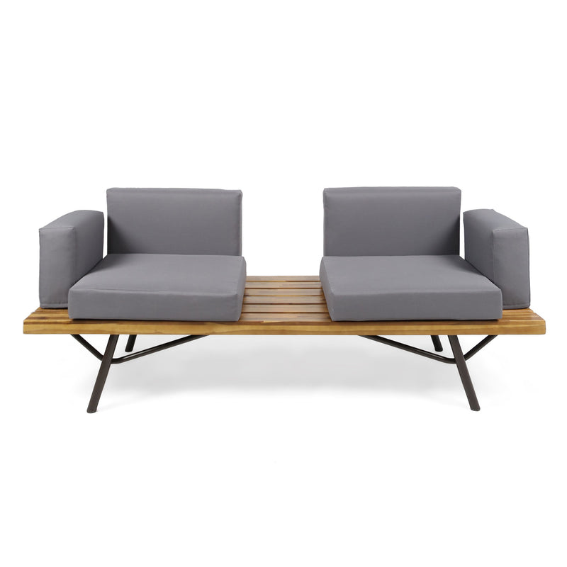 Outdoor Sofa With Cushions And Iron Legs - Natural / Gray