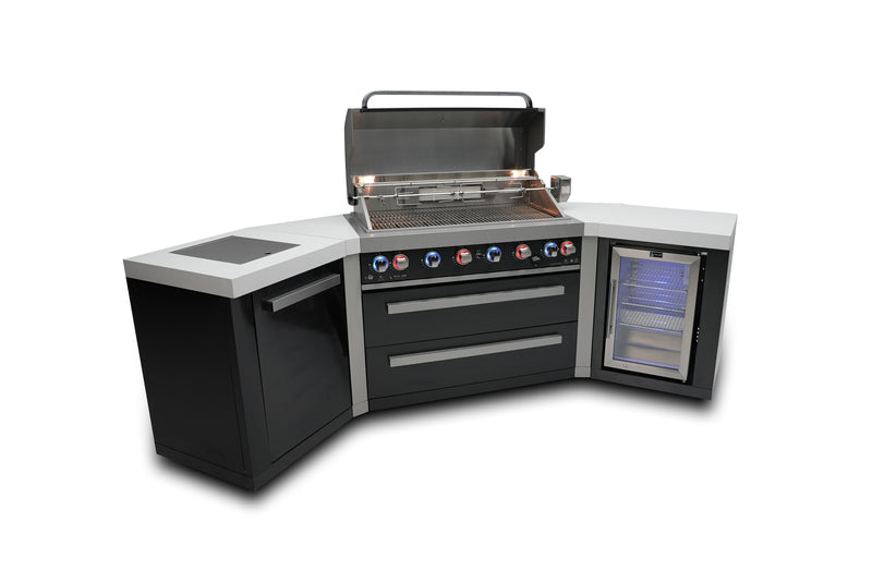 MONT ALPI 805 BLACK STAINLESS STEEL ISLAND WITH 45-DEGREE CORNERS AND A FRIDGE CABINET-MAi805-BSS45FC
