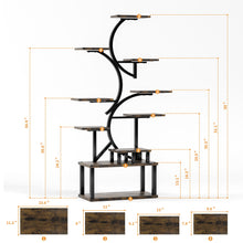 Load image into Gallery viewer, S - Shaped, 10 Tier Plant Stand With 5 Grow Lights - Deep Rustic Brown
