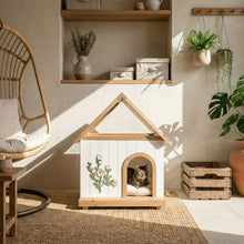 Load image into Gallery viewer, Daisy Cat House With Roof &amp; Indoor Outdoor Pet Shelter For Cats &amp; Small Dogs (11–25 Lbs) - White / Wood
