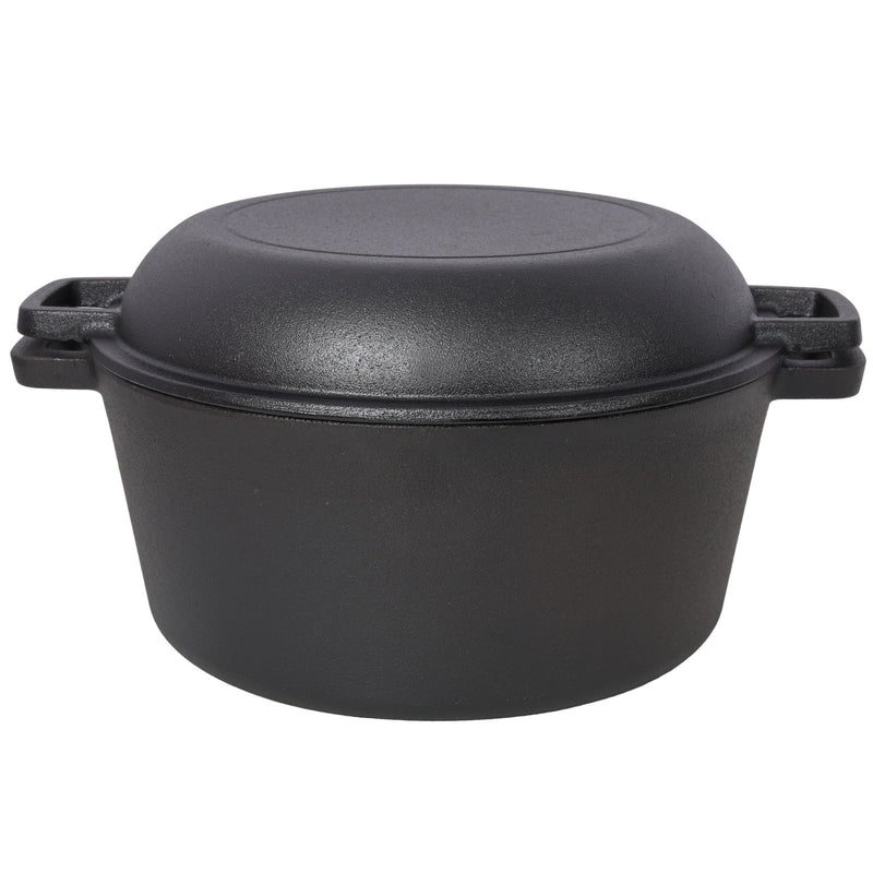 2 In 1 Pre-Seasoned Cast I Dutch Oven With Dual Handles, 5 Quart - Black