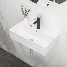 Load image into Gallery viewer, Modern Ceramic Rectangular Wall Mounted Bathroom Sink With Faucet Hole &amp; Overflow
