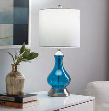 Load image into Gallery viewer, Jasmine - Contemporary Lamp - Clear Sapphire Blue Seeded / Nickel / White
