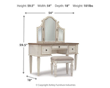 Load image into Gallery viewer, Realyn - Vanity/Mirror/Stool (Set of 3) - White / Brown / Beige
