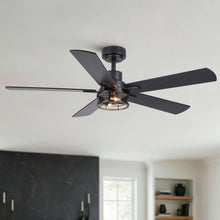 Load image into Gallery viewer, Ceiling Fan With Light, Dual‑Sided Matte Black &amp; Wood Grain Blades - Black
