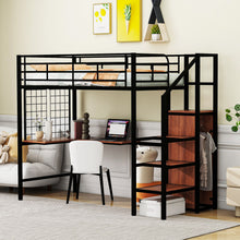 Load image into Gallery viewer, Loft Bed With Desk And Grid, Stylish Frame With Lateral Storage Ladder And Wardrobe
