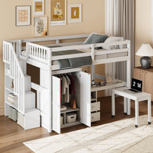 Load image into Gallery viewer, Loft Bed With Stairs, Bookshelf, Drawers, Desk &amp; Wardrobe, Space Saving Multifunctional Furniture
