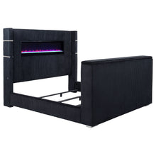 Load image into Gallery viewer, Judah - Eastern King Wingback TV Bed With Motorized Lift And Flame Visualizer - Black
