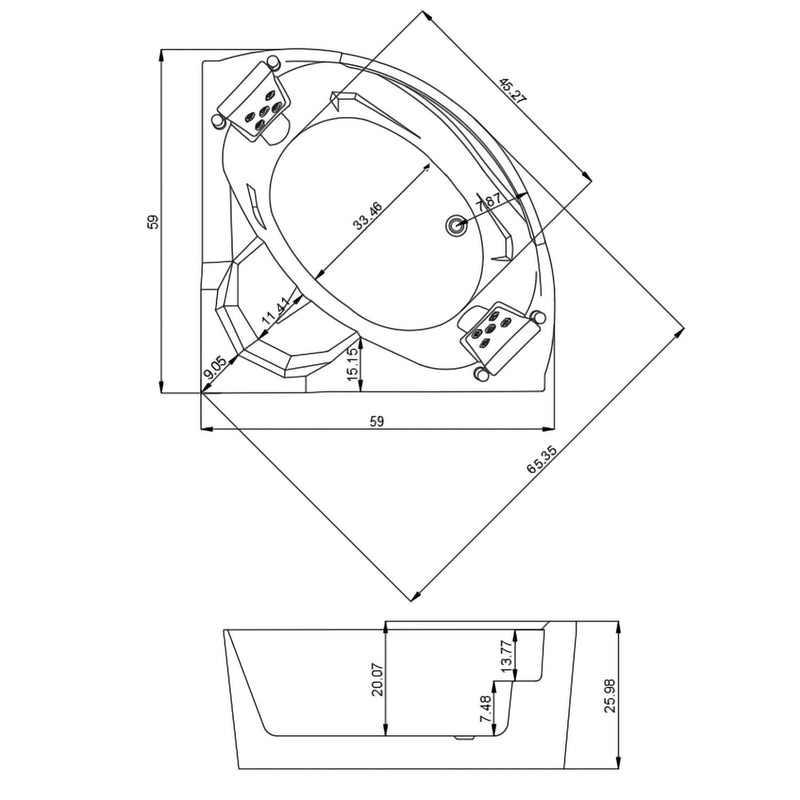 Xavier - Double Corner Massage Bathtub, Equipped & Gfci Plug And Ul Certified Water Pump, Upc Certified Drain - Milk White