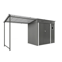 Load image into Gallery viewer, Lean To Shed With Open Sided Pergola, Outdoor Storage Shed &amp; Attached Hardtop Gazebo Combo - Gray
