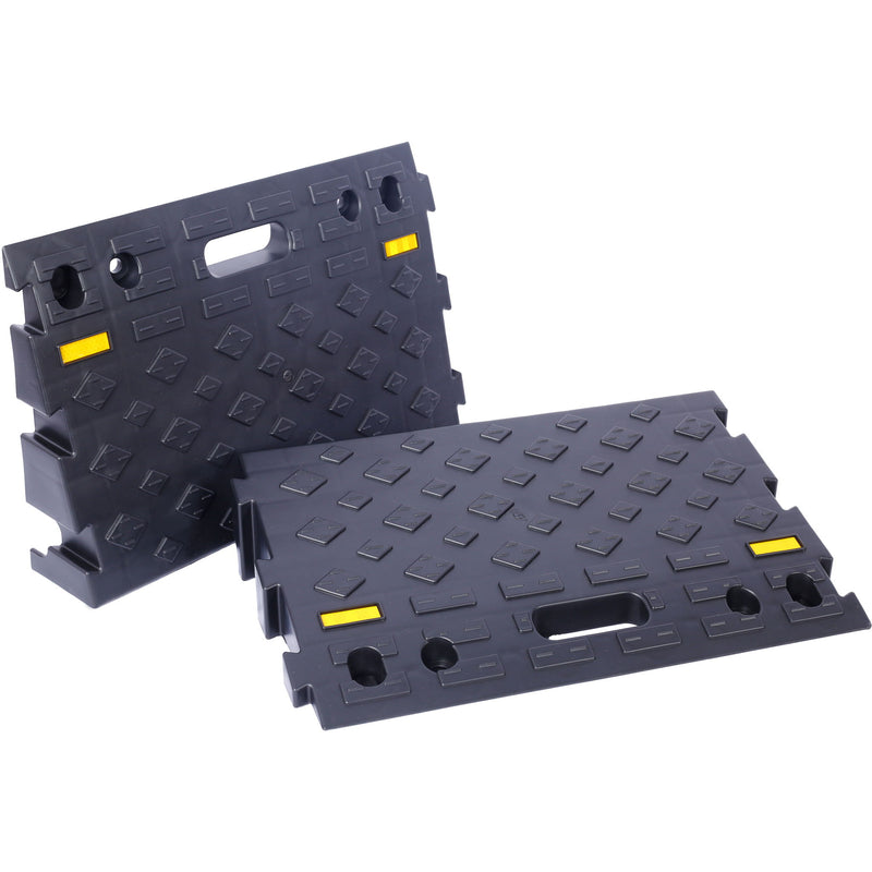 Heavy Duty Plastic 4" High Portable Automotive Curb Ramp For Cars & Wheelchairs Interlocking Design - Black