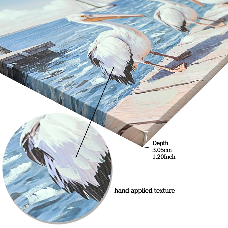Beach Wall Art Large Ocean Seagull Canvas Pictures For Living Room - Ivory / Navy
