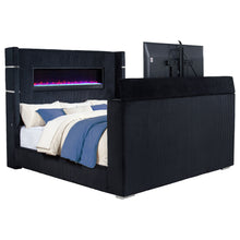 Load image into Gallery viewer, Judah - Eastern King Wingback TV Bed With Motorized Lift And Flame Visualizer - Black
