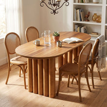 Load image into Gallery viewer, Oval Dining Table Set With 4 Birch Rattan Chairs - Brown / Light Brown
