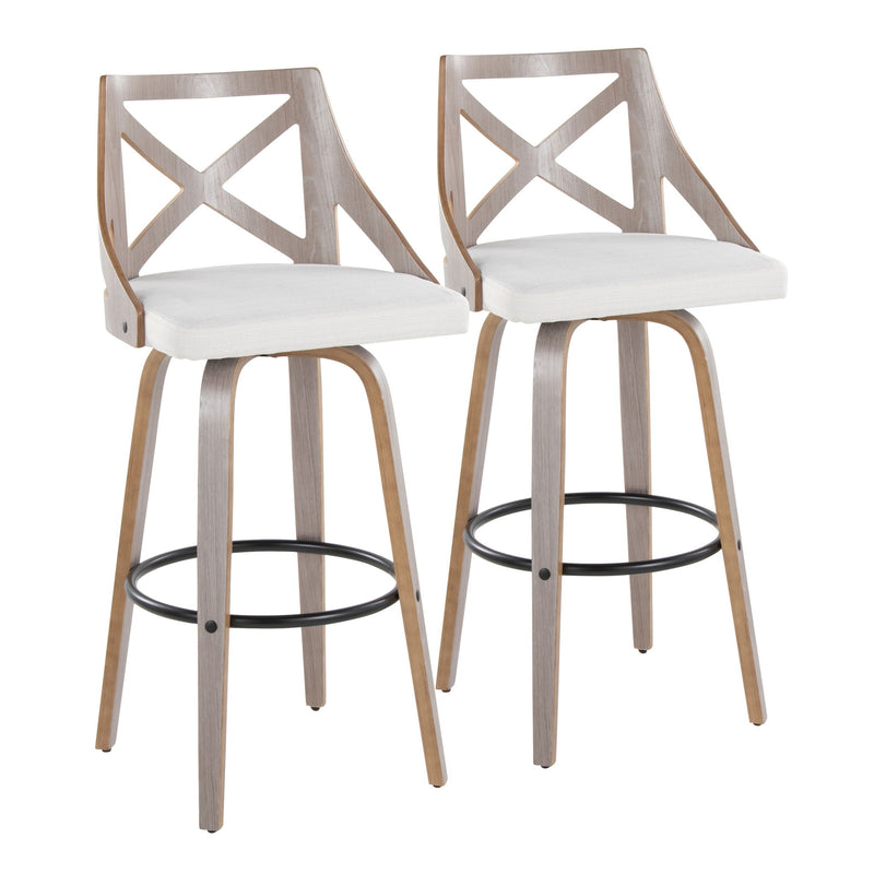 Charlotte - Farmhouse Fixed Height Barstool With Swivel & Round Footrest (Set of 2) - Cream