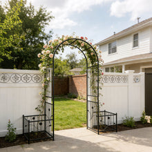 Load image into Gallery viewer, Metal Garden Arch With Two Plant Stands Wide High Climbing Plants Support Rose Arch Outdoor - Black
