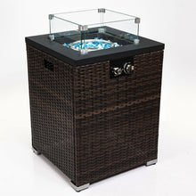 Load image into Gallery viewer, Propane Gas Square Fire Pit, Tile Tabletop With Beautiful Wicker Base For Outside

