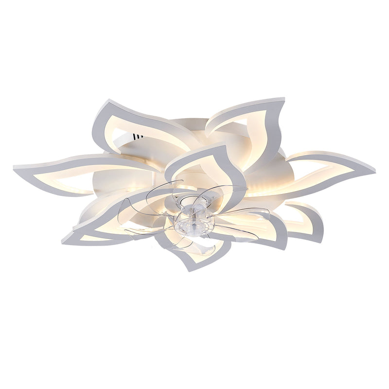 32" Flower Ceiling Fan With LED Dimmable Light, Low Profile Flush Mount Fan With Remote Control, 6 Speeds