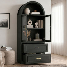 Load image into Gallery viewer, Arched Top Storage Cabinet With Fixed 2 Tier Shelves, 2 Large Drawers
