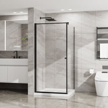 Load image into Gallery viewer, Corner Shower Enclosure, Frameless Pivot Door - Matte Black
