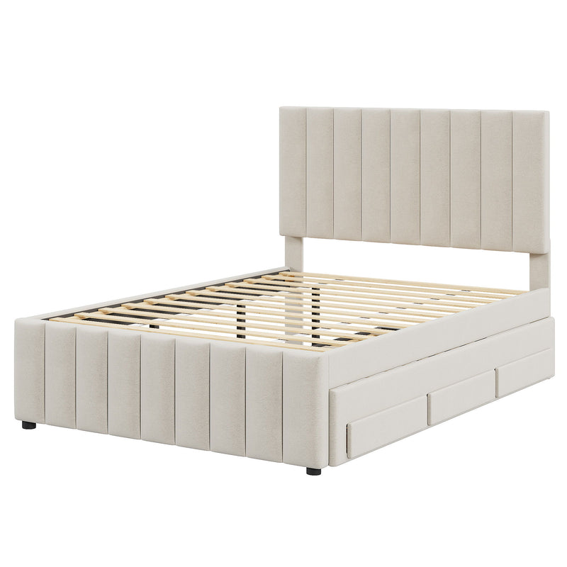 Upholstered Platform Bed With Twin Size Trundle And 3 Drawers
