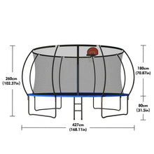 Load image into Gallery viewer, Pumpkin 14 Ft Outdoor Trampoline With Basketball Hoop Enclosure Net Ladder And Metal - Black / Blue
