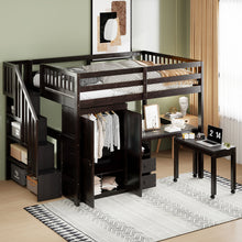 Load image into Gallery viewer, Loft Bed With Stairs, Bookshelf, Drawers, Desk &amp; Wardrobe, Space Saving Multifunctional Furniture
