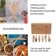 Load image into Gallery viewer, Wooden Compostable Utensils Set 300 Pieces 100 Forks 100 Spoons 100 Knives Sturdy Wood Disposable Cutlery Eco Friendly Biodegradable Utensils For Party Free From Plastic Cutlery Set For Eating - Natural Wood
