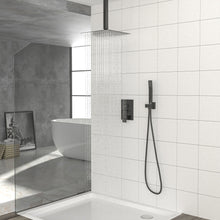 Load image into Gallery viewer, Dual Shower Head 10" Ceiling Mount Square Shower System With Rough In Valve - Matte Black
