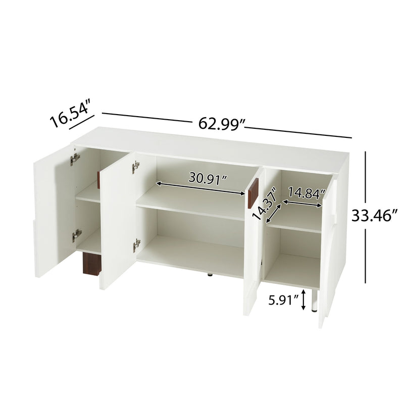Sideboard Buffet Cabinet Wide Storage Unit With 4 Doors & Adjustable Shelves - White
