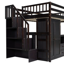 Load image into Gallery viewer, Loft Bed With Stairs, Bookshelf, Drawers, Desk &amp; Wardrobe, Space Saving Multifunctional Furniture
