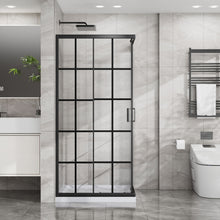 Load image into Gallery viewer, Corner Shower Door, Shower Enclosure With Dual Sliding Doors - Matte Black
