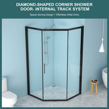 Load image into Gallery viewer, Diamond Shaped Corner Shower Door, Inward Sliding, Stainless Steel Frame
