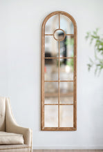 Load image into Gallery viewer, Half Round Elongated Mirror With Decorative Window Look Classic Architecture Style Solid Fir Wood Interior Decor - Brown
