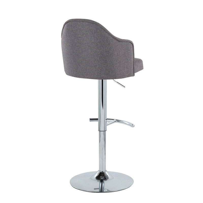 Ahoy - Contemporary Adjustable Barstool With Swivel With Rounded T Footrest (Set of 2) - Gray - Fabric