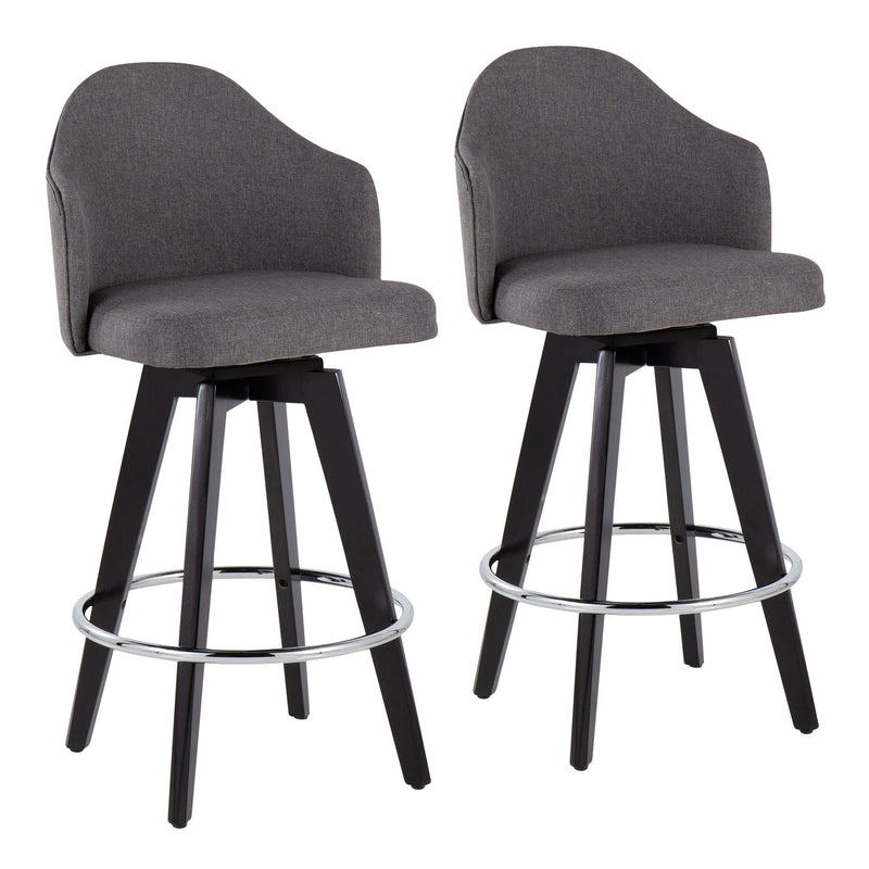 Ahoy - Contemporary Fixed Height Counter Stool Round Chrome Footrest (Set of 2) - Gray - Fabric